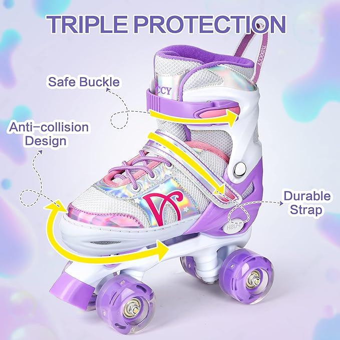 Patines de ruedas para niños, Shine Skates de 4 tamaños ajustables con ruedas iluminadas para niñas