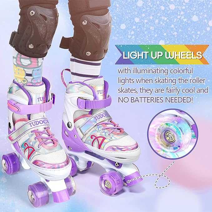 Patines Con 4 Ruedas Iluminadas Color Roller Skates Ajustables Para Niños  Niñas