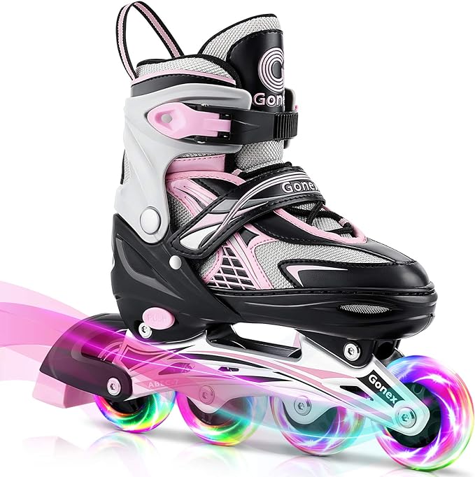 Patines en línea L ajustables rosa con rueda iluminada