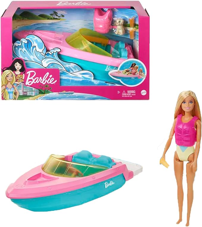 Barbie Juego de muñeca y barco con cachorro de mascotas