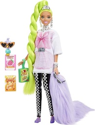 Barbie Extra Doll con pelo verde neón, boa de plumas y loro para mascotas